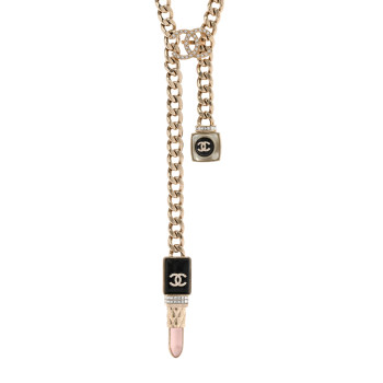 CHANEL Metal Strass Pearl Lipstick Necklace Pink Gold