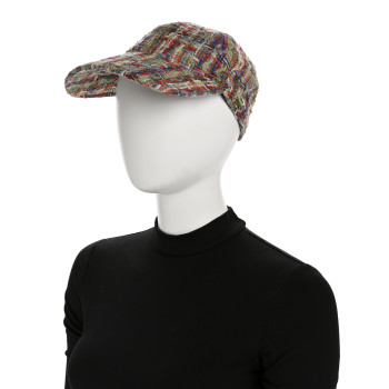 CHANEL Tweed CC Enamel Cap Hat Red Multicolor
