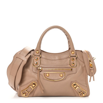 BALENCIAGA Chevre Gold Metallic Edge Hardware Mini City Rose Des Sables
