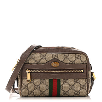 GUCCI GG Supreme Monogram Web Mini Ophidia Shoulder Bag Brown