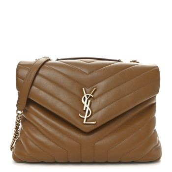 SAINT LAURENT Calfskin Y Quilted Monogram Medium Loulou Chain Satchel Dark Natural