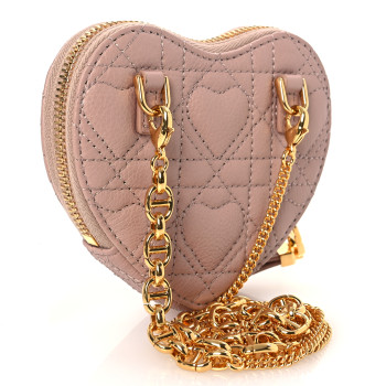 CHRISTIAN DIOR Calfskin Cannage Dioramour Caro Heart Pouch With Chain Rose Des Vents
