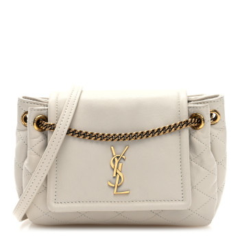 SAINT LAURENT Lambskin Quilted Monogram Mini Nolita Crema Soft