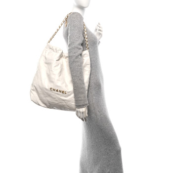 CHANEL Shiny Calfskin Quilted Large Chanel 22 White