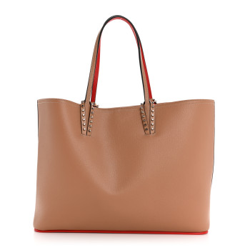 CHRISTIAN LOUBOUTIN Calfskin Spikes East West Cabata Tote Nude