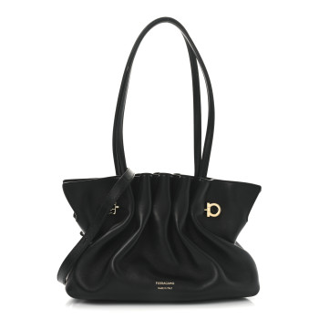 SALVATORE FERRAGAMO Lambskin Small Dumpling Soft Bag Black