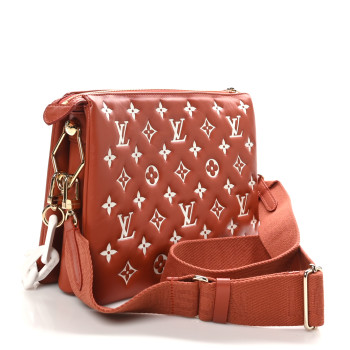 LOUIS VUITTON Lambskin Embossed Monogram Coussin PM Terracotta Brown