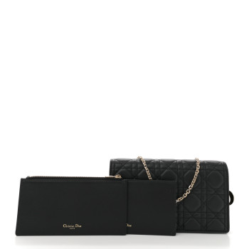 CHRISTIAN DIOR Lambskin Cannage Lady Dior Pouch Black