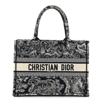 CHRISTIAN DIOR Canvas Embroidered Medium Dioriviera Toile De Jouy Reverse Book Tote Blue