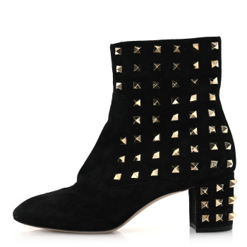 VALENTINO GARAVANI Suede Rockstud 100 Ankle Boots 38 Black