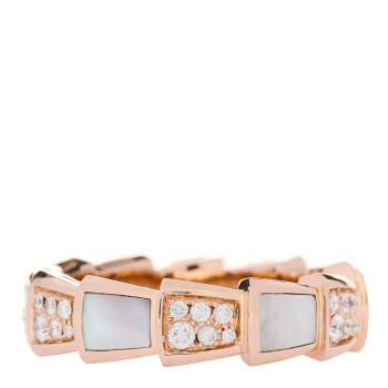BULGARI 18K Rose Gold Diamond Mother of Pearl 6mm Serpenti Viper Band Ring 56 7.75