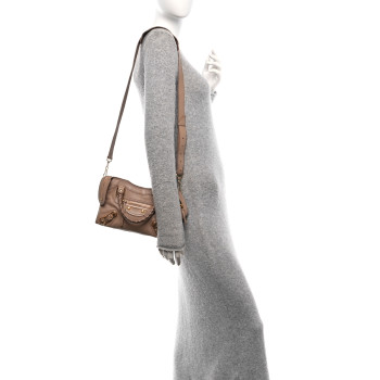 BALENCIAGA Chevre Gold Metallic Edge Hardware Mini City Rose Des Sables