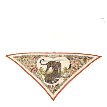 HERMES Cashmere Silk Jungle Love Giant Triangle Scarf Orange Cuit Naturel Vert