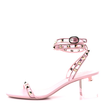 VALENTINO GARAVANI Nappa Rockstud PVC Ankle Strap Sandals 40.5 Rose Couture
