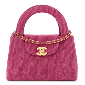 CHANEL Denim Quilted Nano Kelly Shopper Fuchsia