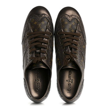 LOUIS VUITTON Calfskin Monogram Lyrics Sneakers 38.5 Bronze