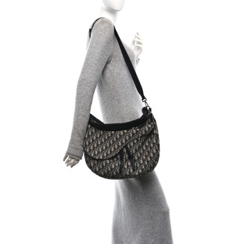 CHRISTIAN DIOR Oblique Saddle Soft Bag Beige Black