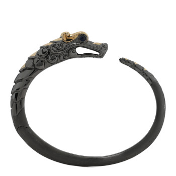 JOHN HARDY Darkened Sterling Silver 18K Yellow Gold Legends Naga Dragon Cuff Bracelet