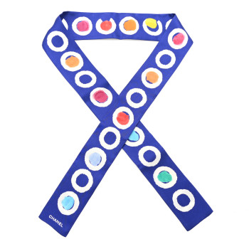 CHANEL Silk Coco Slim Polka Dot Bandeau Scarf  Blue White Multicolor