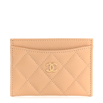 CHANEL Caviar Quilted Card Holder Beige