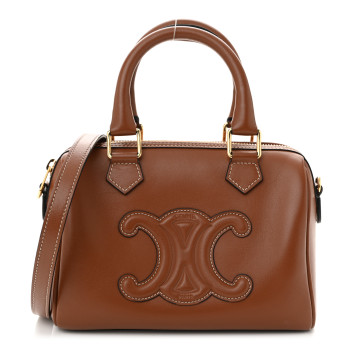 CELINE Smooth Calfskin Triomphe Small Boston Bag Tan