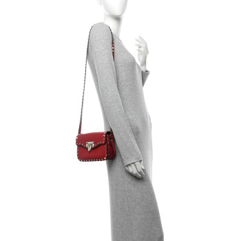 VALENTINO GARAVANI Vitello Small Rockstud Flap Saddle Bag Red
