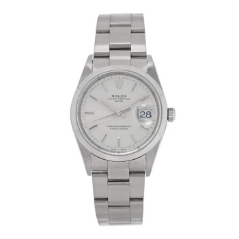 ROLEX Stainless Steel 34mm Oyster Perpertual Date Watch Silver 15200
