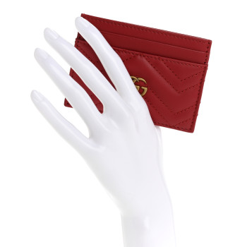 GUCCI Calfskin Matelasse GG Marmont Card Holder Hibiscus Red