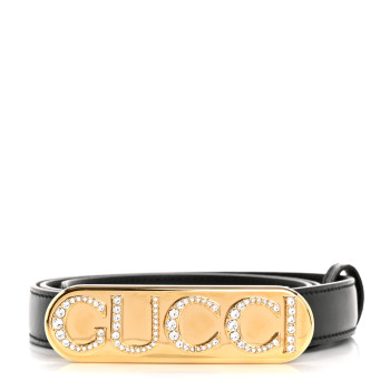 GUCCI Calfskin Crystal Logo Thin Belt 80 32 Black