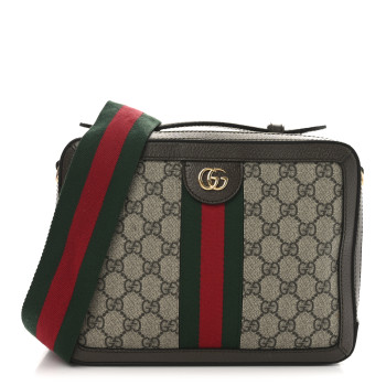 GUCCI GG Supreme Web Small Ophidia Top Handle Shoulder Bag Brown