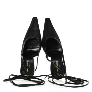 SAINT LAURENT Tulle Mesh Lambskin Oxails 110 Ankle Tie Pumps 40 Black