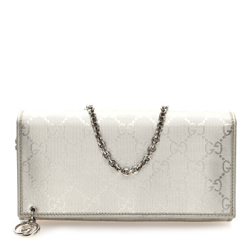 GUCCI Imprime Monogram GG Pierce Chain Clutch Wallet Silver