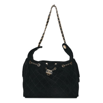 CHANEL Suede Quilted Small Chanel 25 Handbag Black