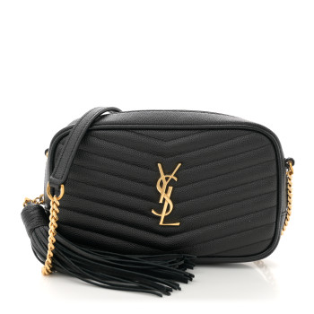 SAINT LAURENT Grain De Poudre Matelasse Monogram Mini Lou Camera Bag Black