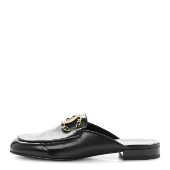 CHANEL Shiny Calfskin Crystal CC Mules 39 Black