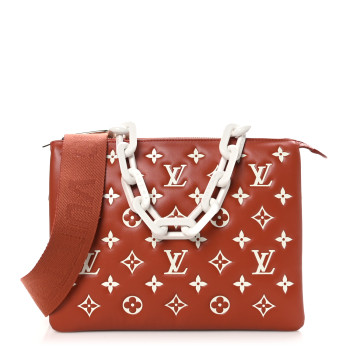 LOUIS VUITTON Lambskin Embossed Monogram Coussin PM Terracotta Brown