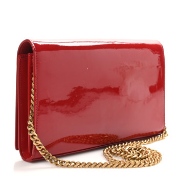 SAINT LAURENT Patent Calfskin Monogram Kate Wallet On Chain Rouge Eros