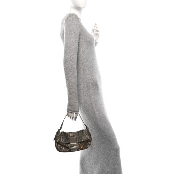 FENDI Metallic Lurex Zucca Vitello Baguette Oro Argento