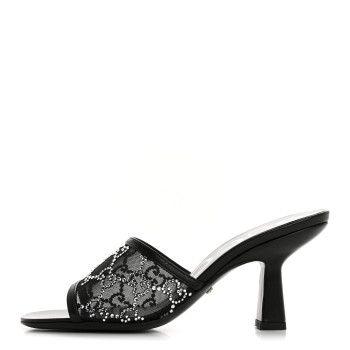 GUCCI Tela Retino Kid Scamosciato Crystal GG Monogram Square Demi Mule Sandals 35.5 Black