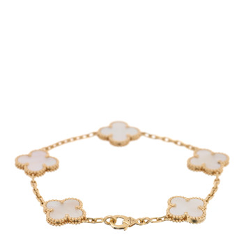 VAN CLEEF & ARPELS 18K Yellow Gold Mother of Pearl 5 Motifs Vintage Alhambra Bracelet