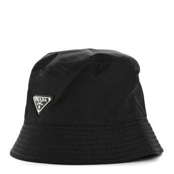 PRADA Re-Nylon Metal Triangle Logo Womens Bucket Hat M Black
