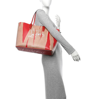 CHRISTIAN LOUBOUTIN Calfskin Spikes Loubi Print East West Cabata Tote Kraft Red