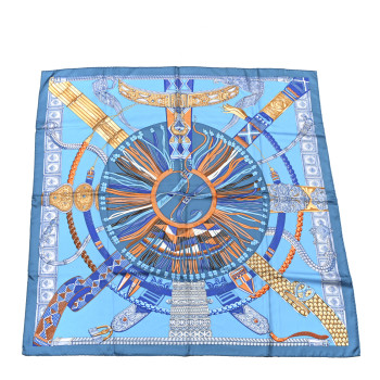 HERMES Silk Ceintures et Liens Scarf 90 Blue Orange