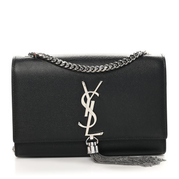 SAINT LAURENT Grain De Poudre Small Classic Monogram Kate Tassel Satchel Black