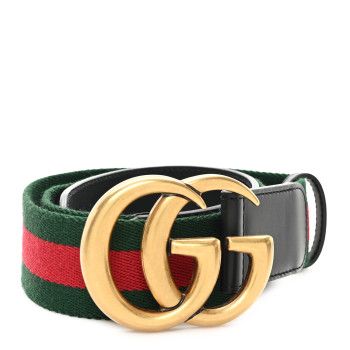 GUCCI Nylon Calfskin Double G Web 40mm Belt 85 34 Green Red Black