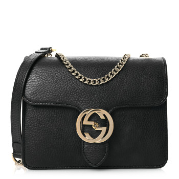 GUCCI Dollar Calfskin Small Interlocking G Shoulder Bag Black