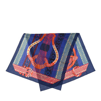 HERMES Cotton Fantaisie D'Etriers Pareo Bleu Outreme