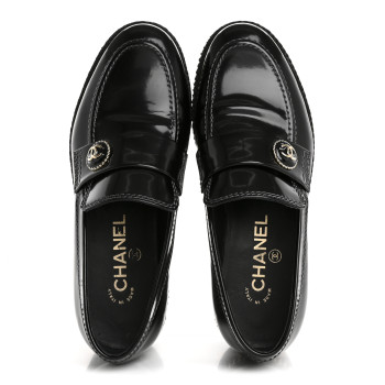 CHANEL Shiny Calfskin Platform Loafers 37 Black