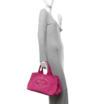 PRADA Canapa Logo Shopping Tote Fuxia