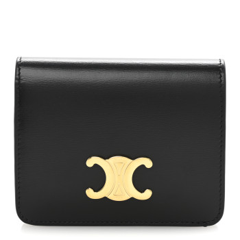 CELINE Shiny Calfskin Small Triomphe Wallet Black